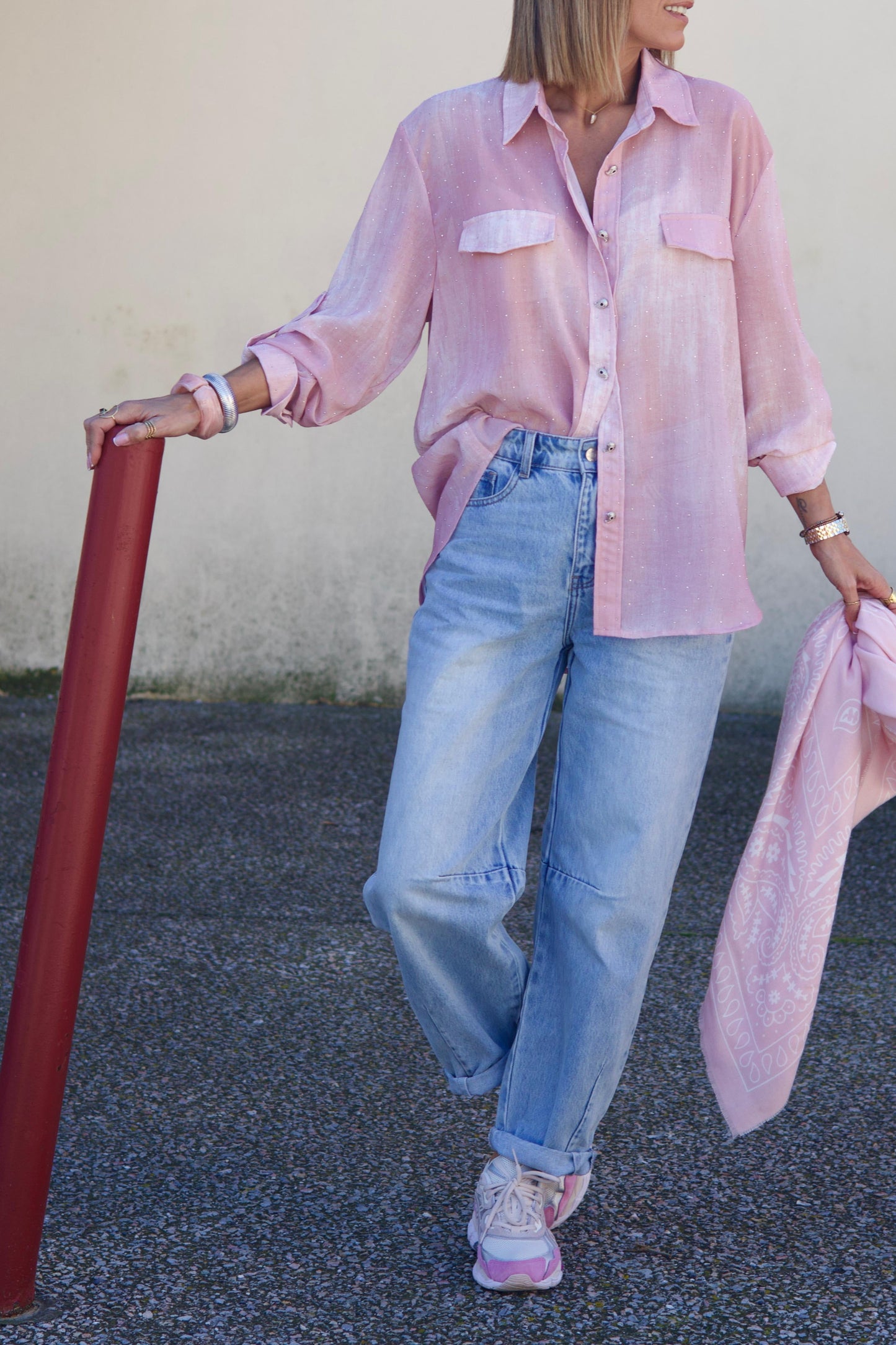 Chemise STRASS délavé rose
