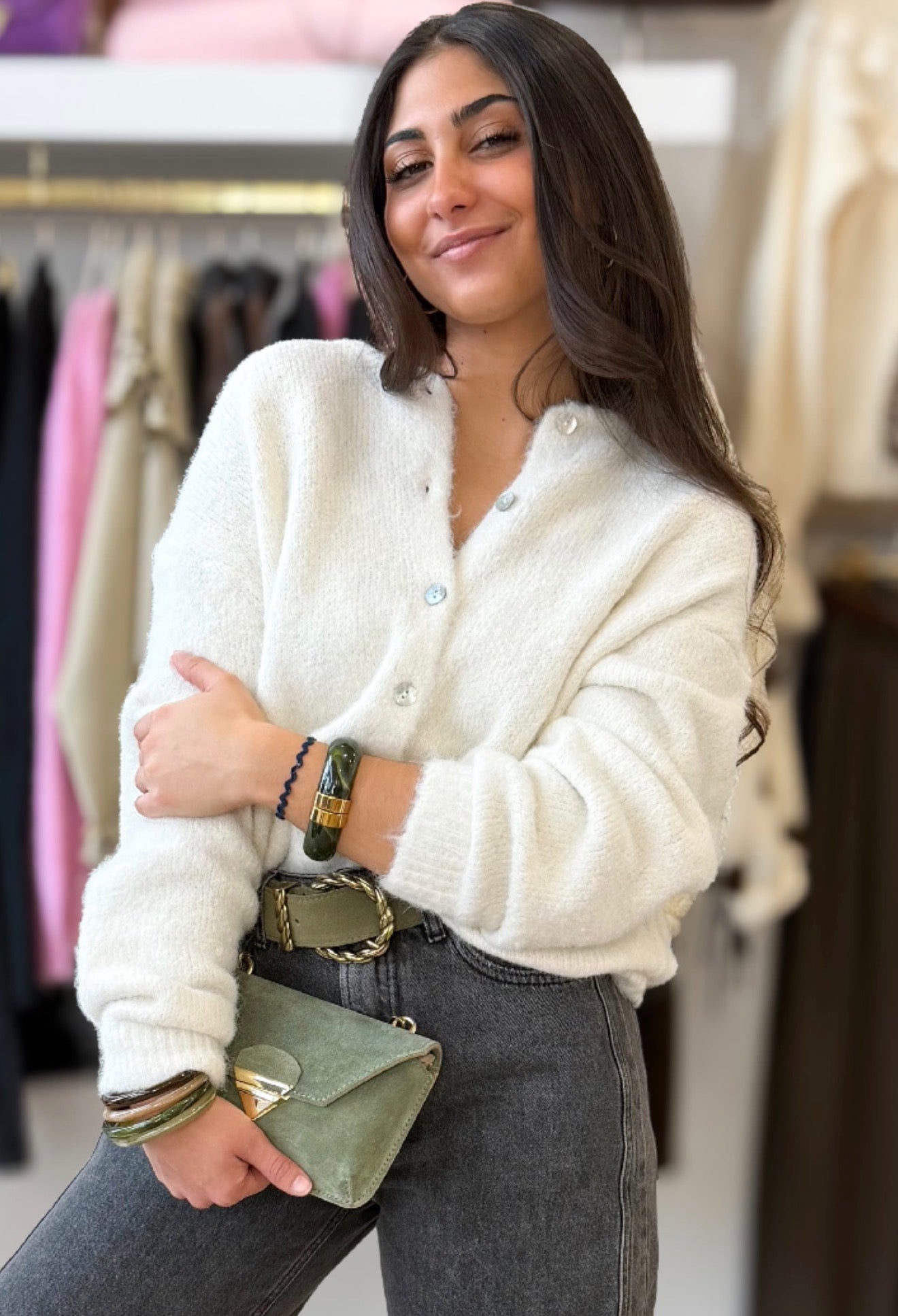 Gilet Naëlys écru maille duveteuse