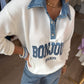 Pull Bonjour col denim