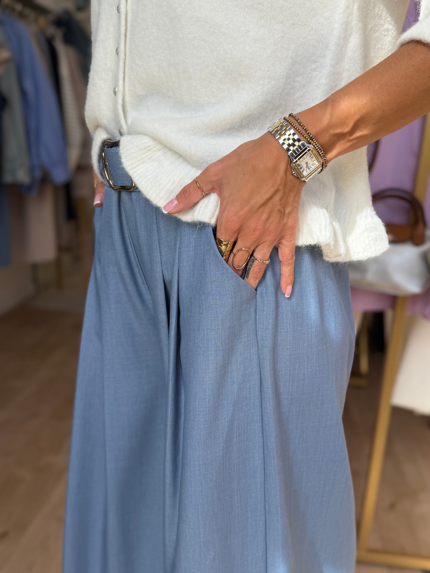 Pantalon Gwenn bleu denim fluide
