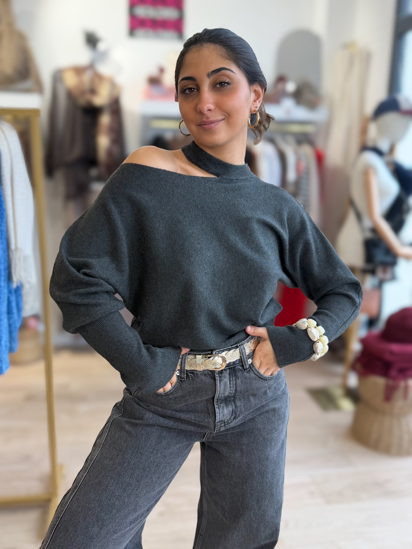 Pull Clarice gris asymétrique