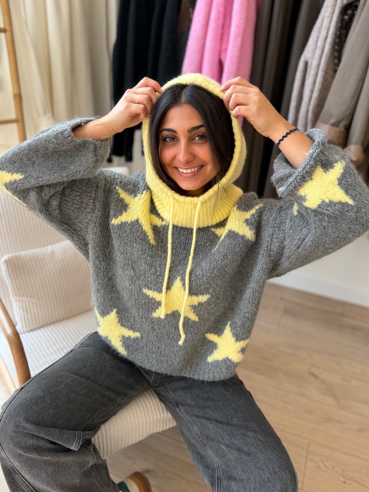 Cagoule laine jaune lumineux