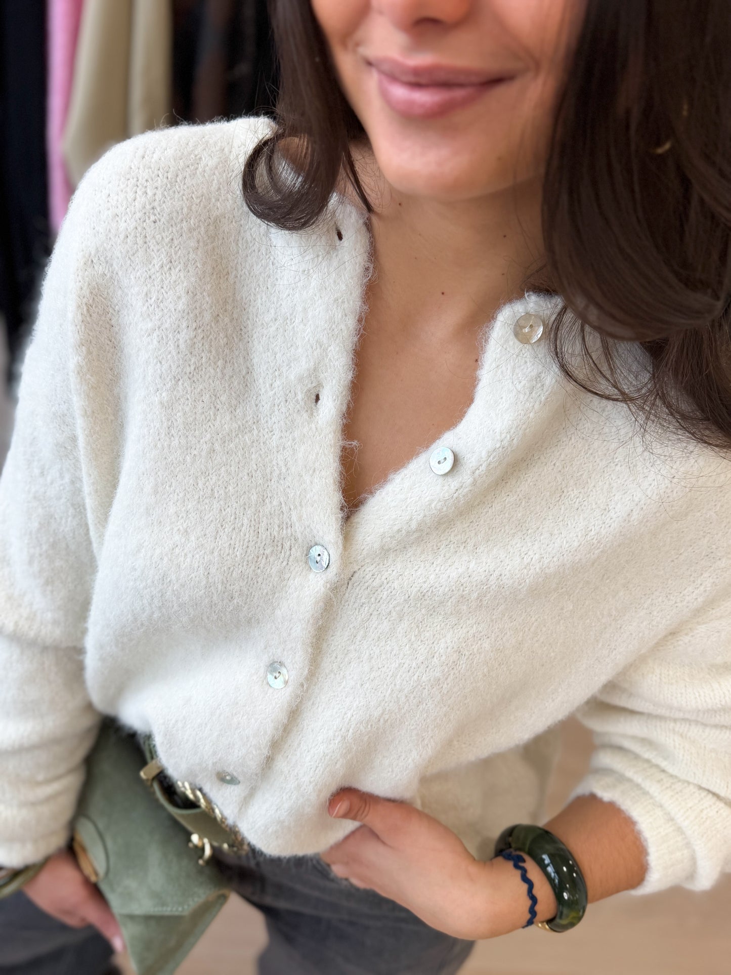 Gilet Naëlys écru maille duveteuse