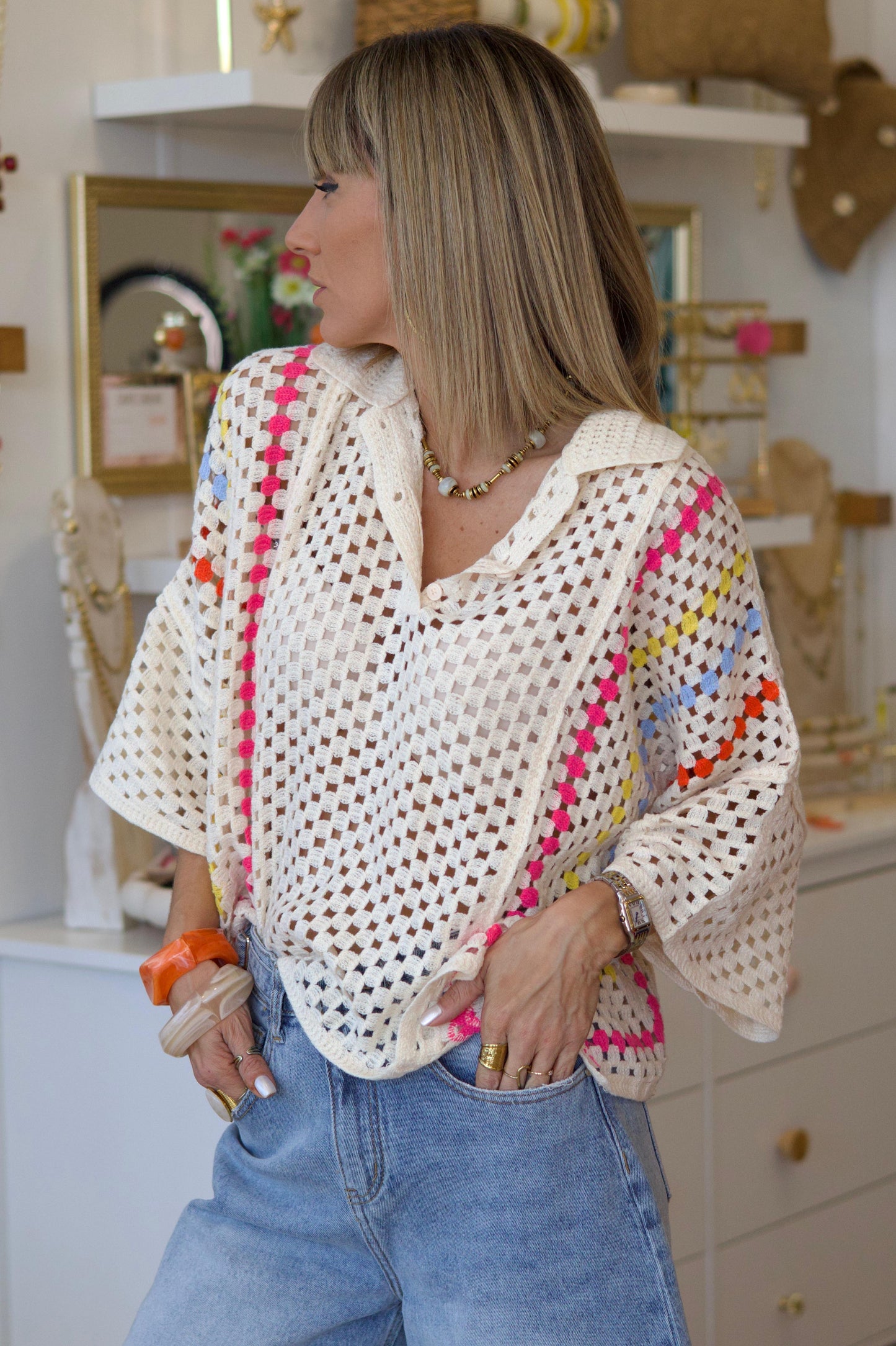 Top ABY crochet écru coloré