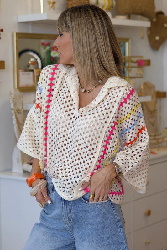 Top ABY crochet écru coloré