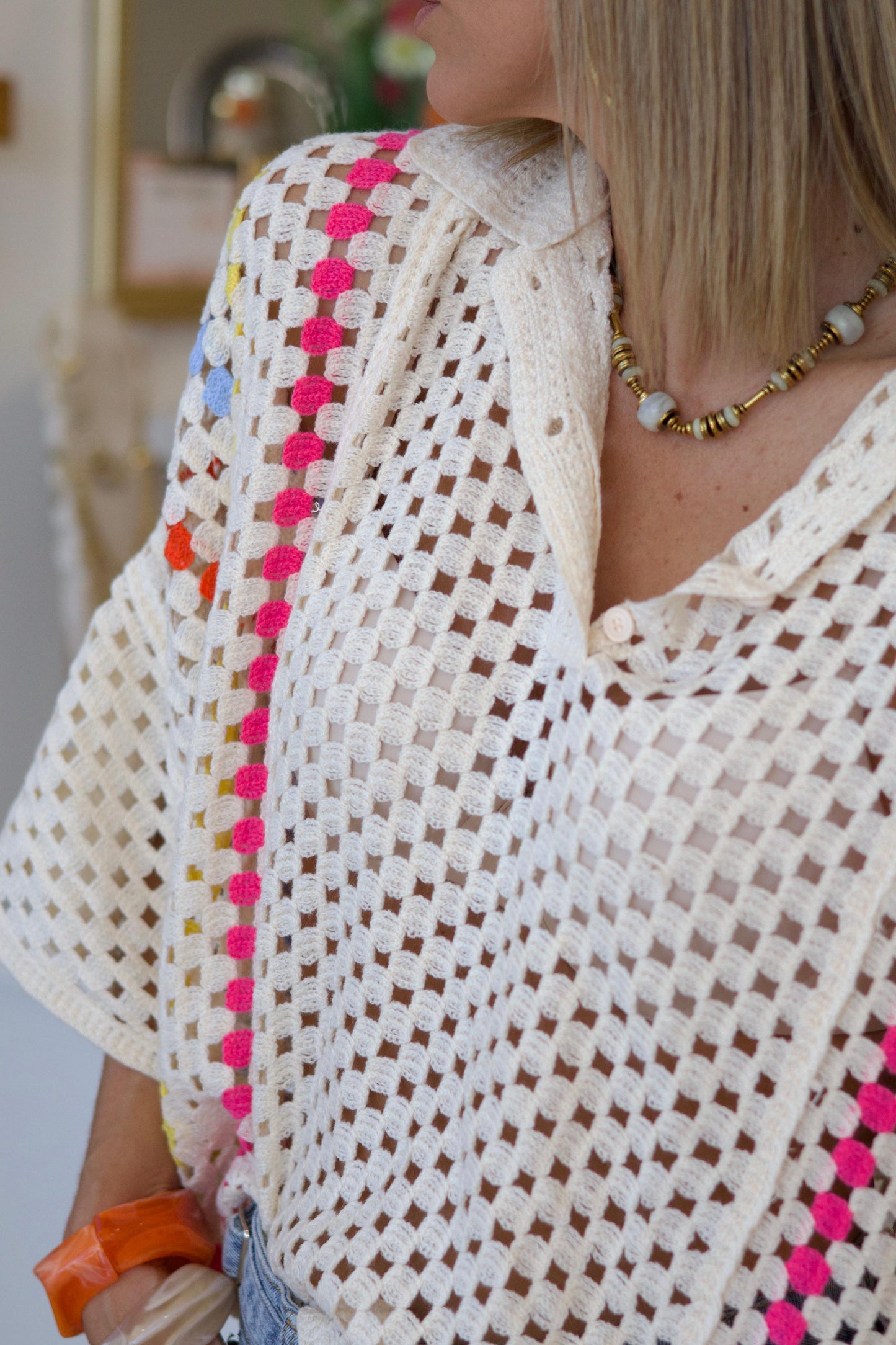 Top ABY crochet écru coloré