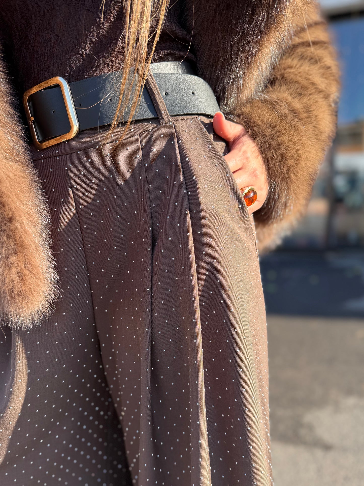 Pantalon Calyssa strass choco