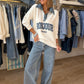 Pull Bonjour col denim
