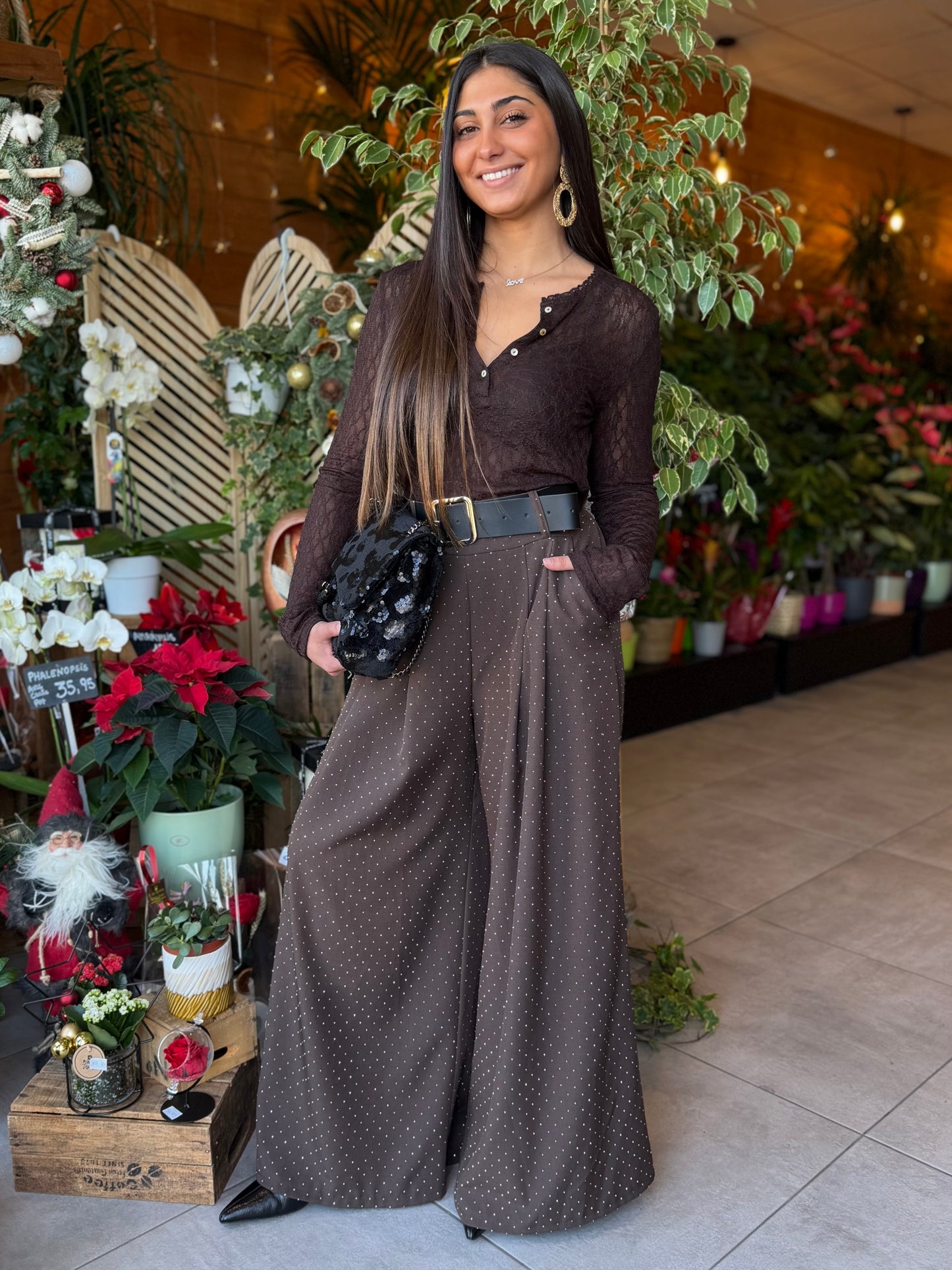 Pantalon Calyssa strass choco