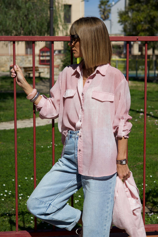 Chemise STRASS délavé rose