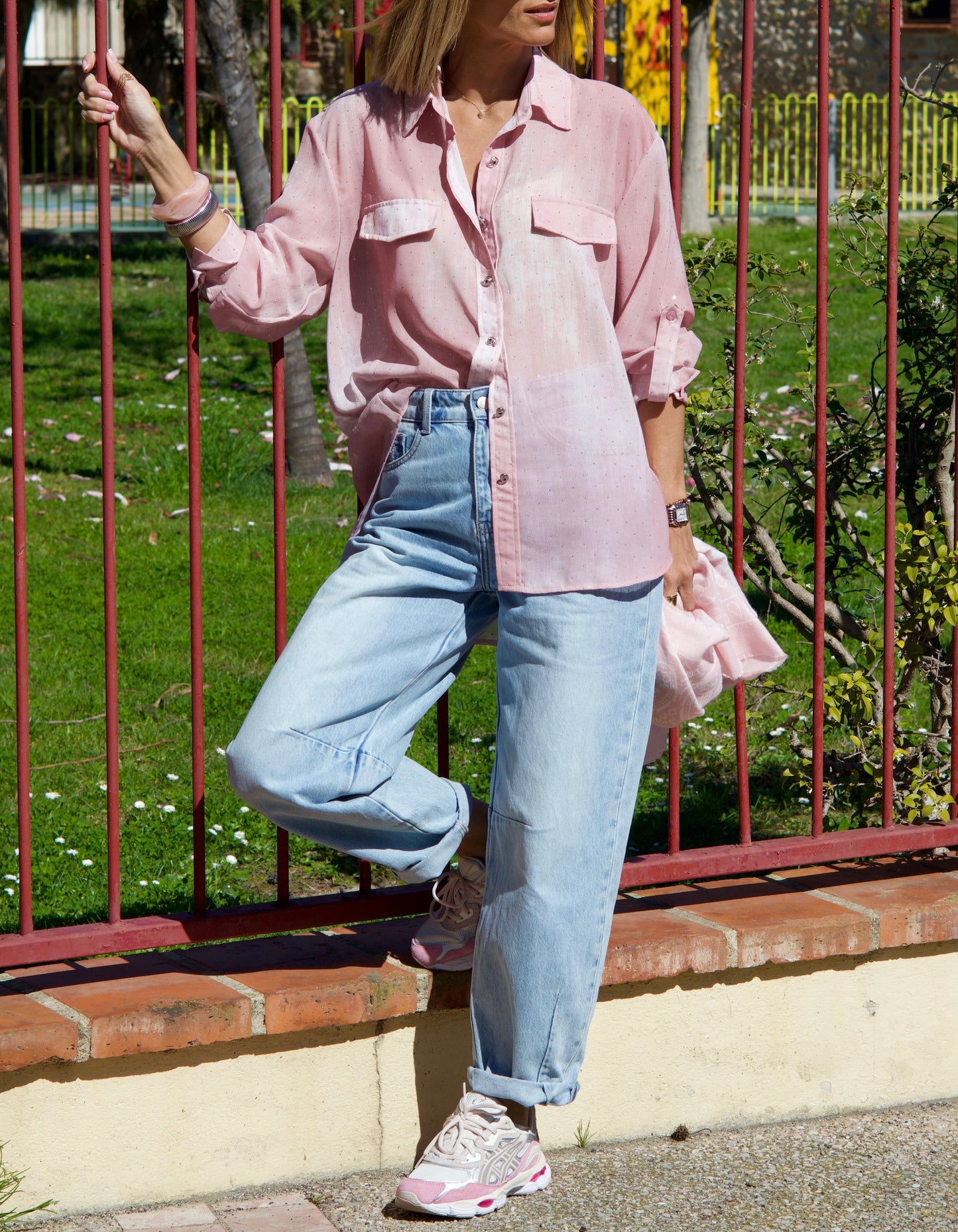 Chemise STRASS délavé rose