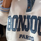 Pull Bonjour col denim