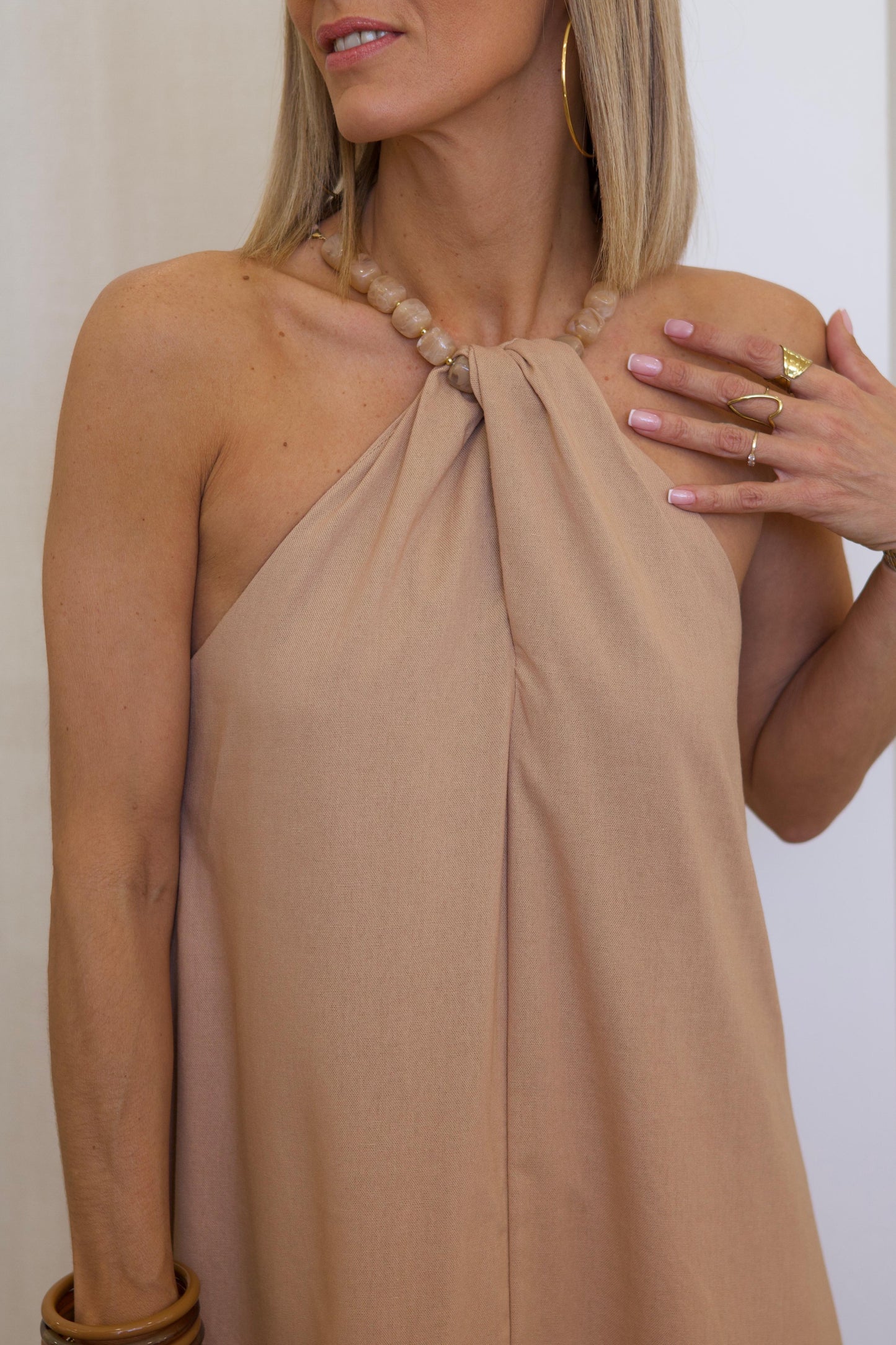 Robe longue MAJOU beige bohème à perles