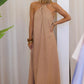 Robe longue MAJOU beige bohème à perles
