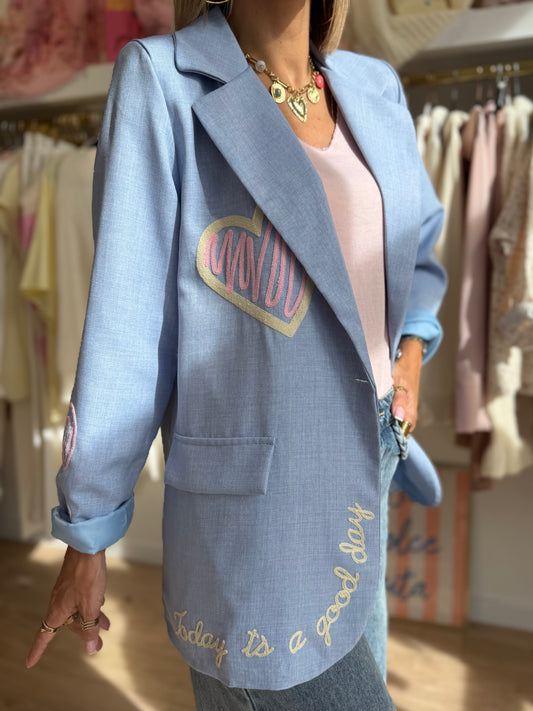 Blazer Joana bleu cœur brodé